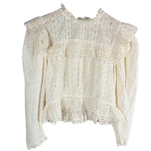 DÔEN Floryn Lace Trim Ruffle Long Sleeve Antique Walnut Small - Picture 1 of 13